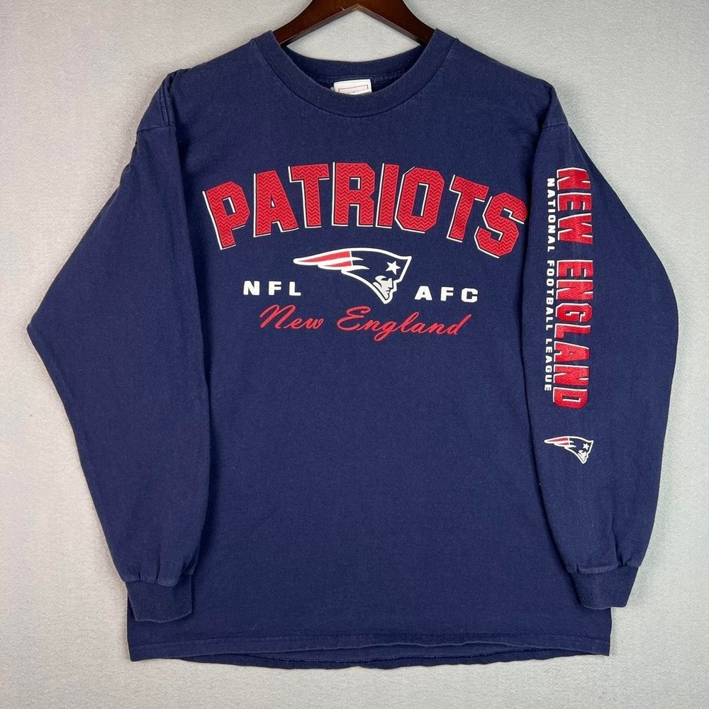 New England Patriots Long Sleeve Blue NFL Football Tee Shirt L